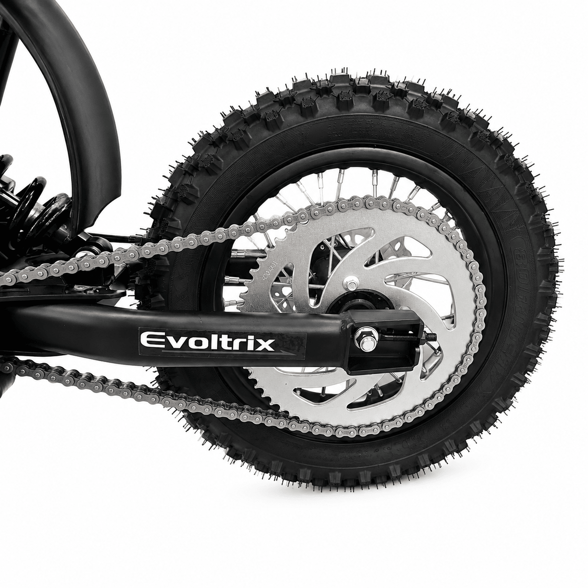 Evoltrix MAX-60 rear wheel and drivetrain detail